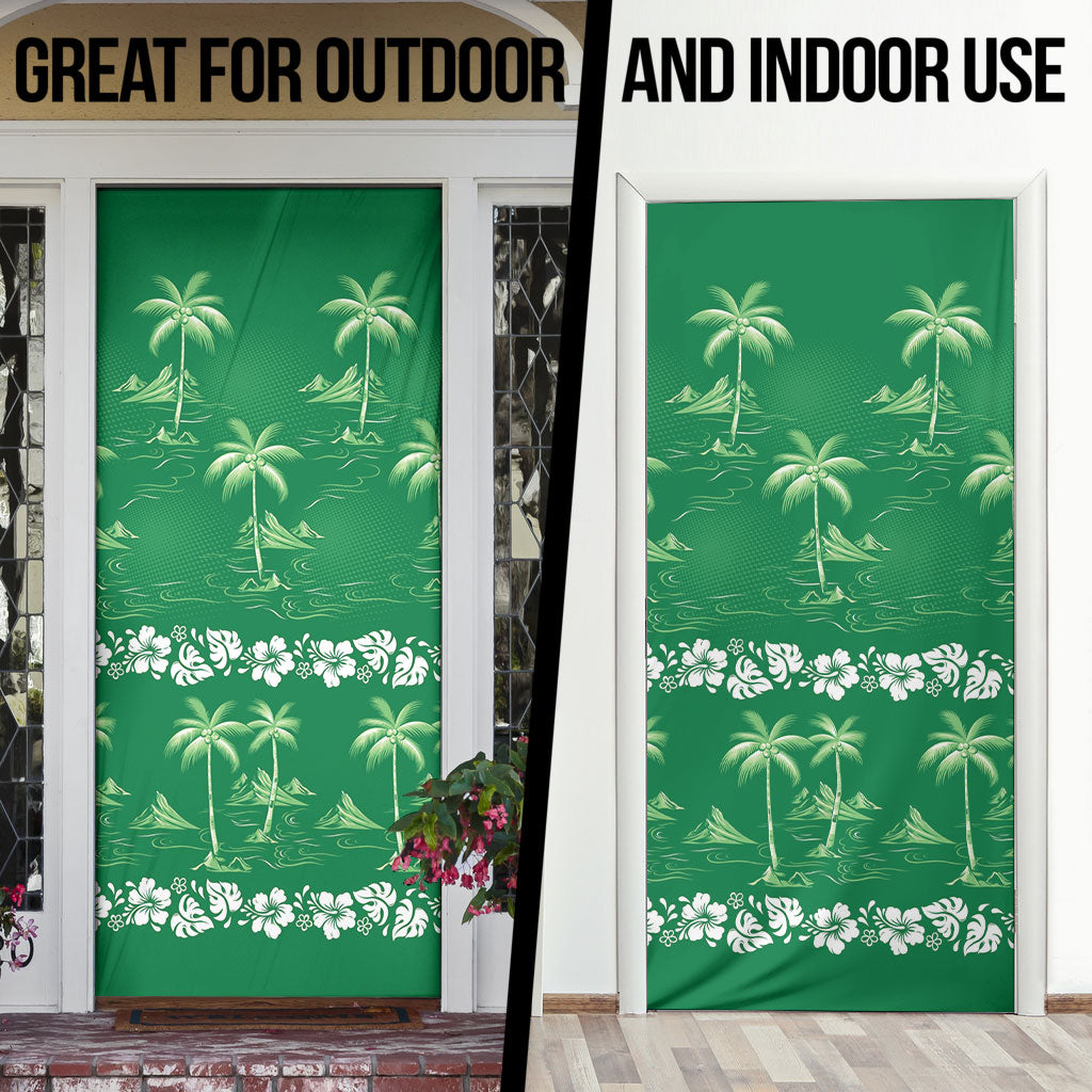 Green Hawaii Palm Tree Hibiscus Door Cover Fantasy Summer Vibe LT01 - Polynesian Pride