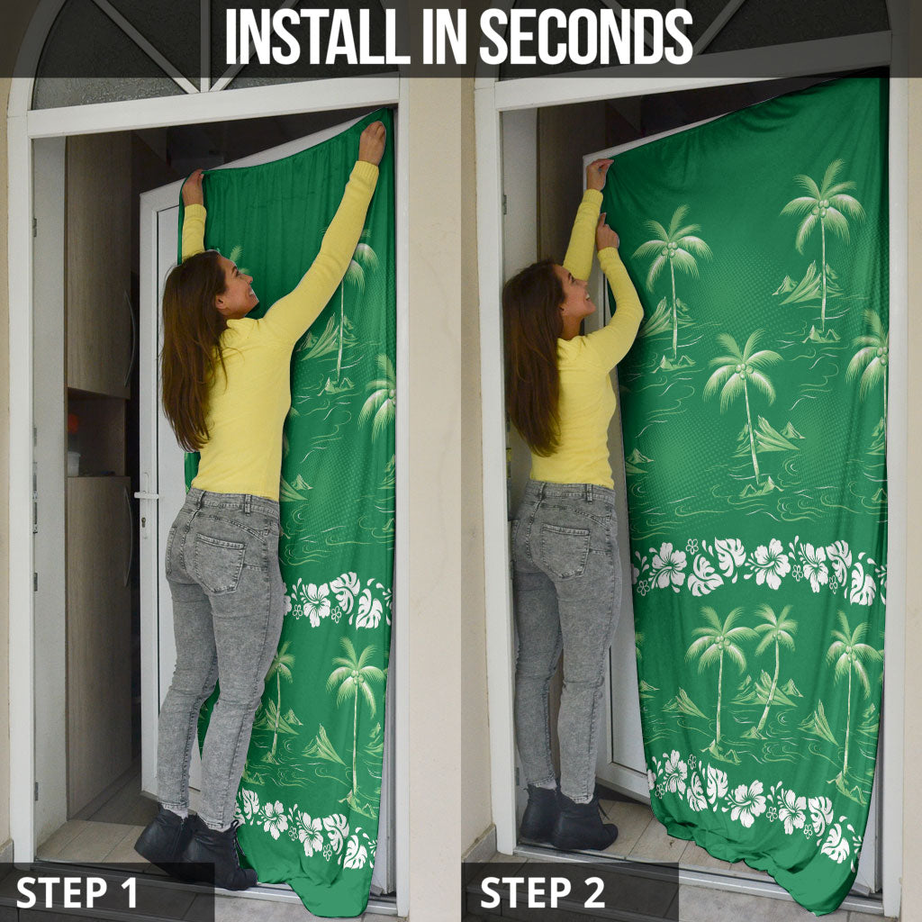 Green Hawaii Palm Tree Hibiscus Door Cover Fantasy Summer Vibe LT01 - Polynesian Pride