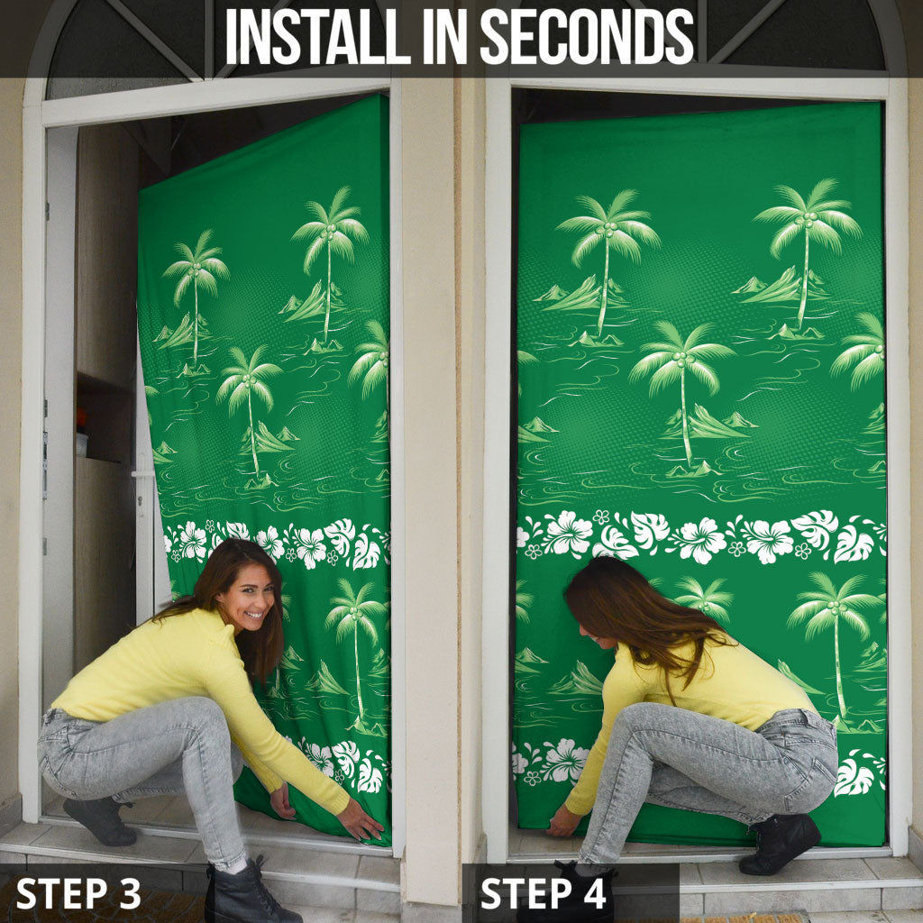 Green Hawaii Palm Tree Hibiscus Door Cover Fantasy Summer Vibe LT01 - Polynesian Pride