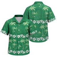 Green Hawaii Palm Tree Hibiscus Family Matching Off Shoulder Short Dress and Hawaiian Shirt Fantasy Summer Vibe LT01 Son's Shirt Green - Polynesian Pride