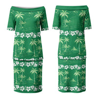 Green Hawaii Palm Tree Hibiscus Family Matching Puletasi and Hawaiian Shirt Fantasy Summer Vibe