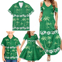 Green Hawaii Palm Tree Hibiscus Family Matching Summer Maxi Dress and Hawaiian Shirt Fantasy Summer Vibe LT01 - Polynesian Pride