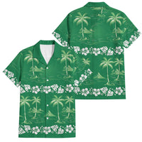 Green Hawaii Palm Tree Hibiscus Family Matching Summer Maxi Dress and Hawaiian Shirt Fantasy Summer Vibe LT01 Dad's Shirt - Short Sleeve Green - Polynesian Pride