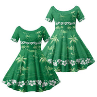 Green Hawaii Palm Tree Hibiscus Family Matching Summer Maxi Dress and Hawaiian Shirt Fantasy Summer Vibe LT01 Daughter's Dress Green - Polynesian Pride