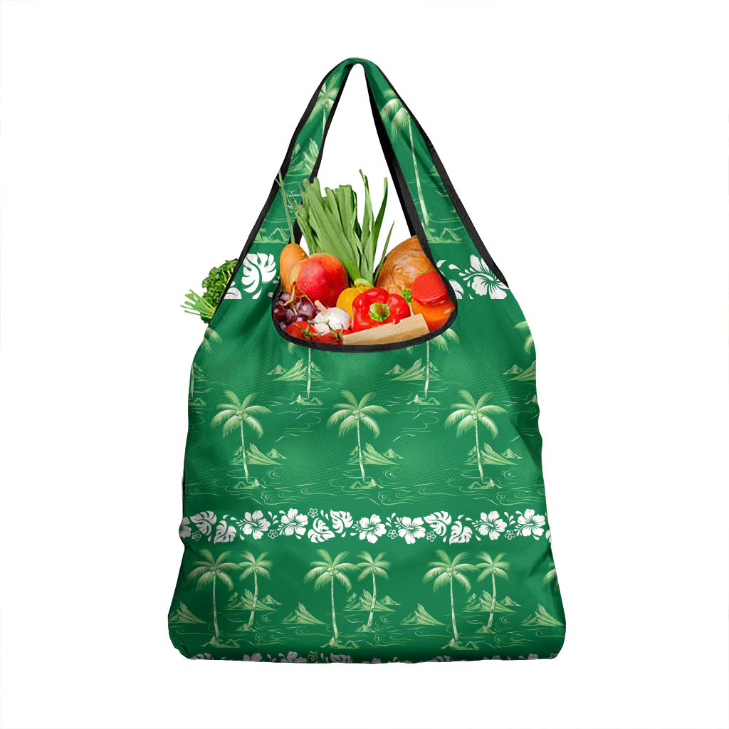 Green Hawaii Palm Tree Hibiscus Grocery Bag Fantasy Summer Vibe LT01 1-pack One Size Green - Polynesian Pride