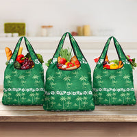 Green Hawaii Palm Tree Hibiscus Grocery Bag Fantasy Summer Vibe LT01 3-pack One Size Green - Polynesian Pride