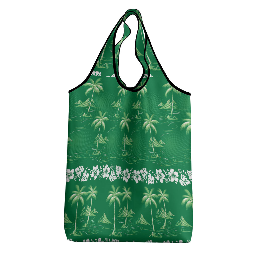 Green Hawaii Palm Tree Hibiscus Grocery Bag Fantasy Summer Vibe LT01 - Polynesian Pride