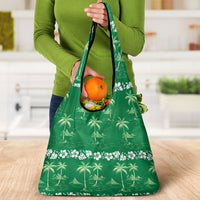 Green Hawaii Palm Tree Hibiscus Grocery Bag Fantasy Summer Vibe LT01 - Polynesian Pride