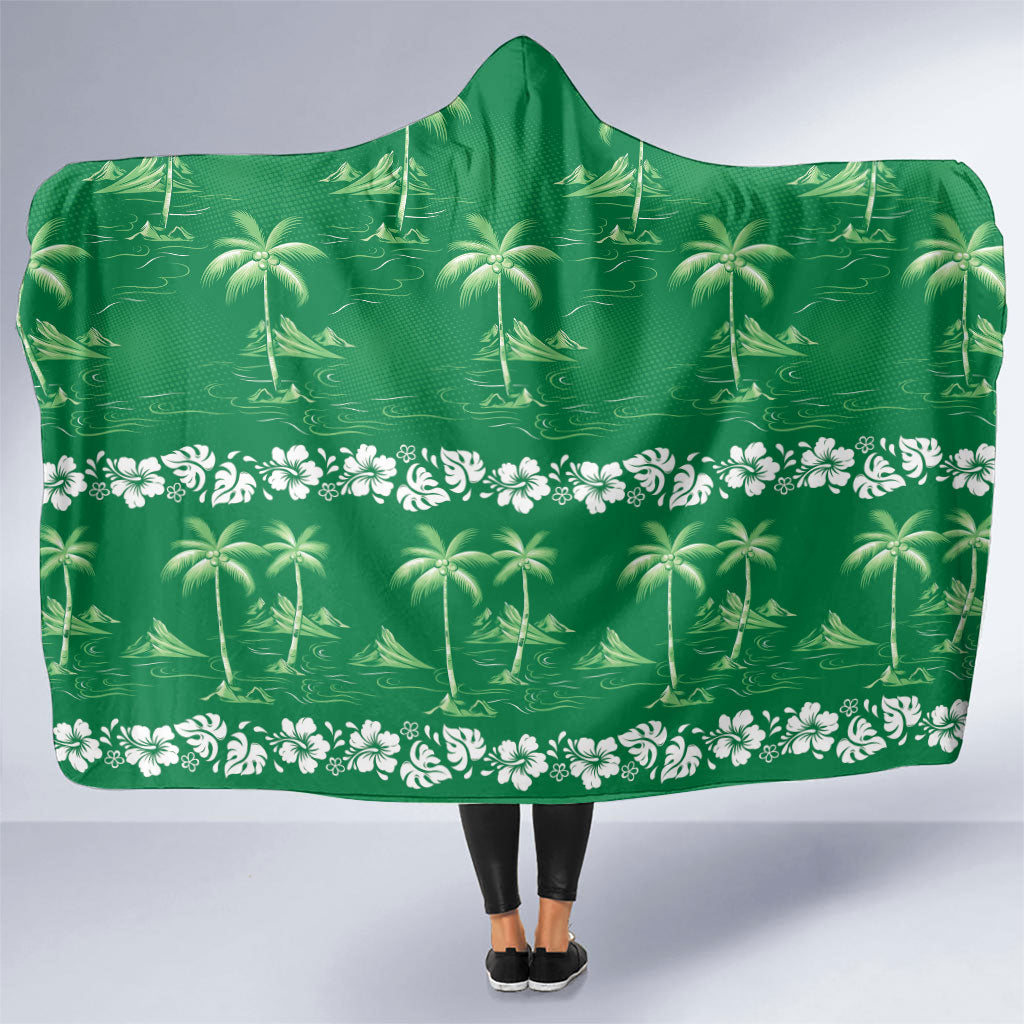 Green Hawaii Palm Tree Hibiscus Hooded Blanket Fantasy Summer Vibe LT01 One Size Green - Polynesian Pride