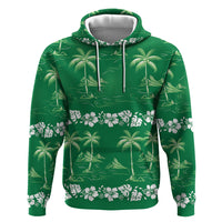 Green Hawaii Palm Tree Hibiscus Hoodie Fantasy Summer Vibe LT01 Pullover Hoodie Green - Polynesian Pride