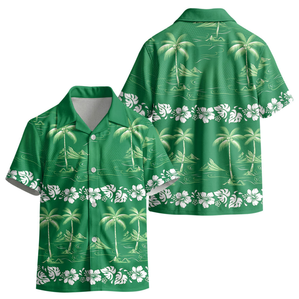 Green Hawaii Palm Tree Hibiscus Kid Hawaiian Shirt Fantasy Summer Vibe LT01 - Polynesian Pride