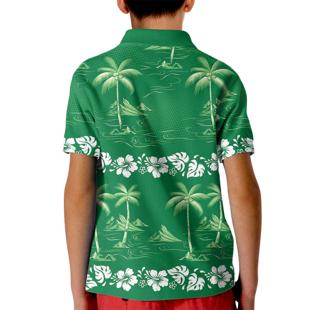 Green Hawaii Palm Tree Hibiscus Kid Polo Shirt Fantasy Summer Vibe LT01 - Polynesian Pride