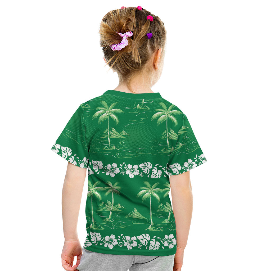 Green Hawaii Palm Tree Hibiscus Kid T Shirt Fantasy Summer Vibe LT01 - Polynesian Pride