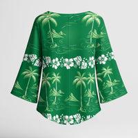 Green Hawaii Palm Tree Hibiscus Kimono Sleeve Blouse Fantasy Summer Vibe LT01 - Polynesian Pride