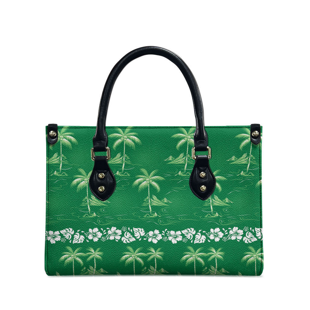 Green Hawaii Palm Tree Hibiscus Leather Bag Fantasy Summer Vibe LT01 - Polynesian Pride