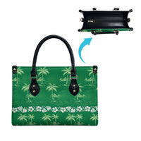 Green Hawaii Palm Tree Hibiscus Leather Bag Fantasy Summer Vibe LT01 - Polynesian Pride