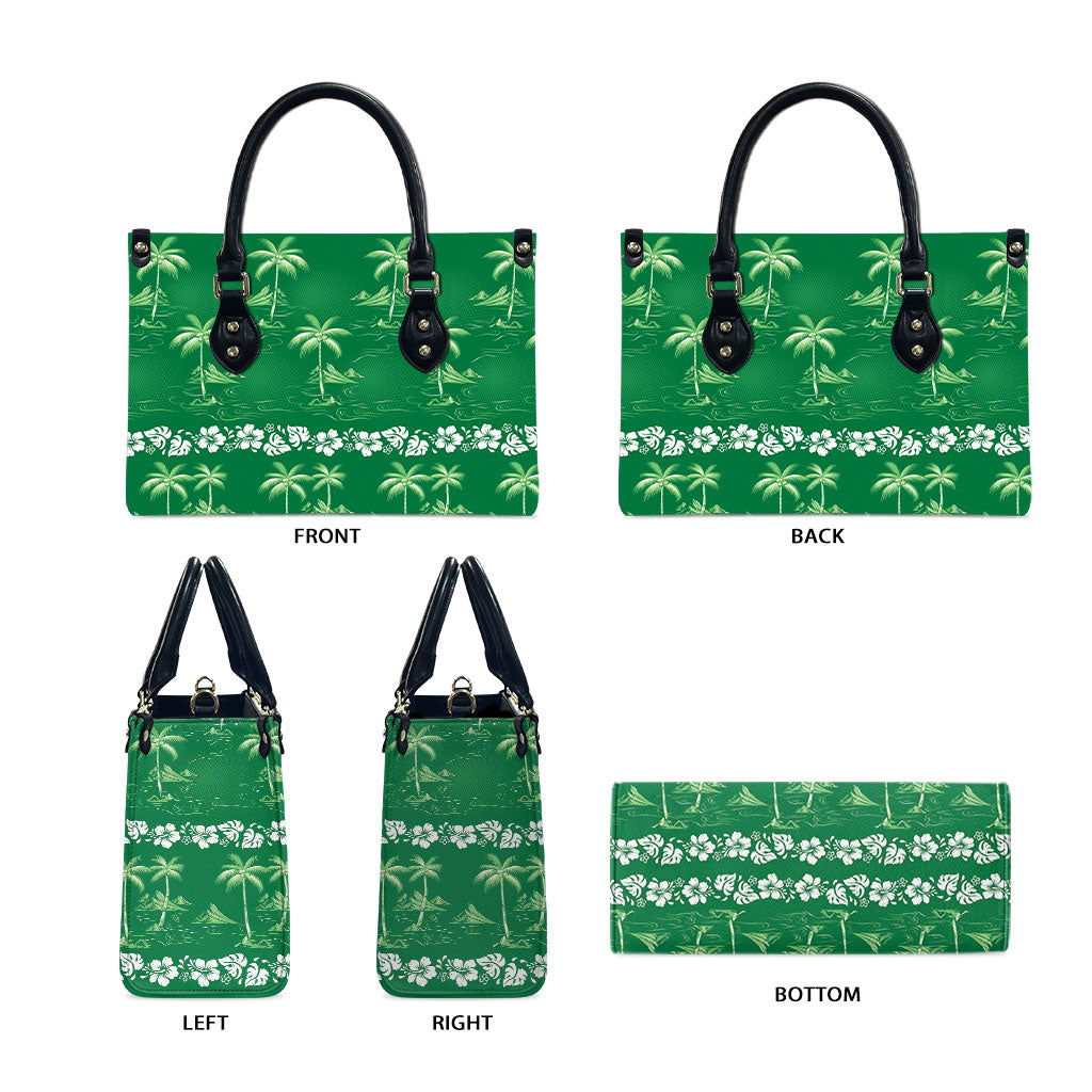 Green Hawaii Palm Tree Hibiscus Leather Bag Fantasy Summer Vibe LT01 - Polynesian Pride