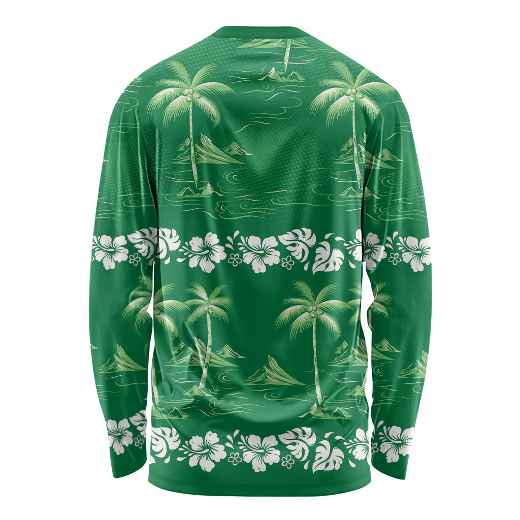 Green Hawaii Palm Tree Hibiscus Long Sleeve Shirt Fantasy Summer Vibe LT01 - Polynesian Pride