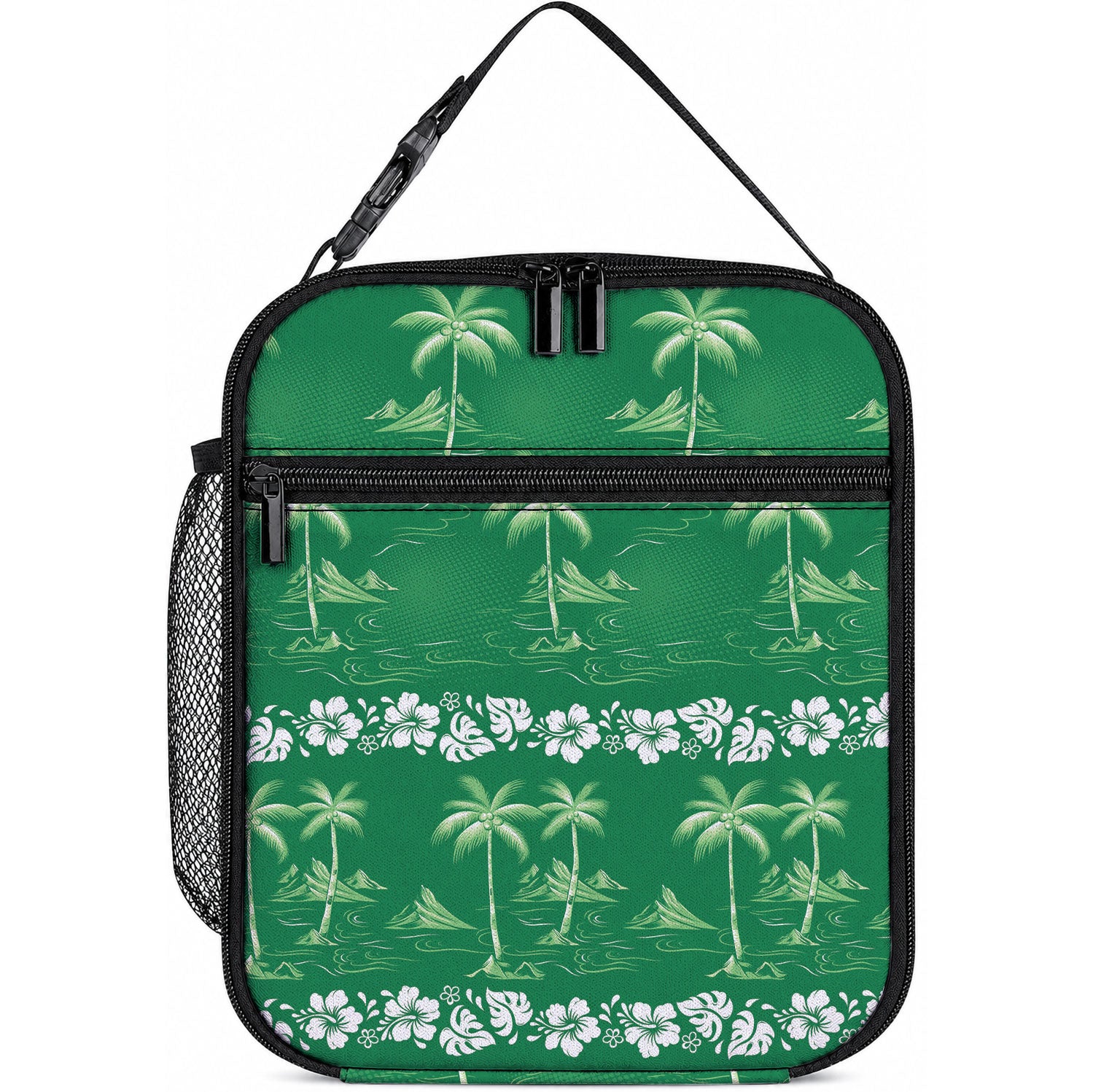 Green Hawaii Palm Tree Hibiscus Lunch Bag Fantasy Summer Vibe LT01 10.2 × 8.3 × 4.3 inch Green - Polynesian Pride