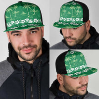 Green Hawaii Palm Tree Hibiscus Mesh Trucker Cap Fantasy Summer Vibe LT01 - Polynesian Pride