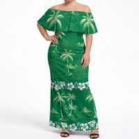 Green Hawaii Palm Tree Hibiscus Off Shoulder Maxi Dress Fantasy Summer Vibe LT01 Women Green - Polynesian Pride