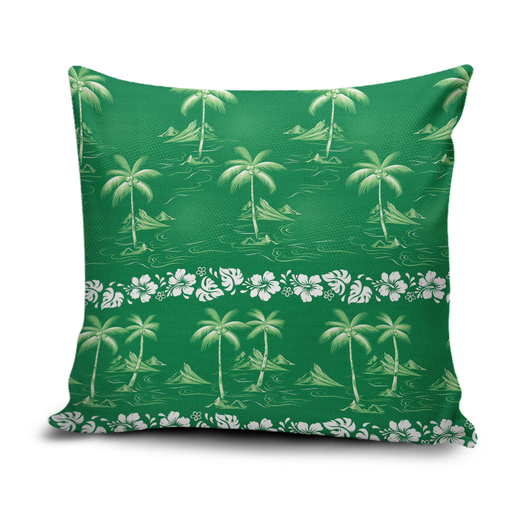 Green Hawaii Palm Tree Hibiscus Pillow Cover Fantasy Summer Vibe LT01 Green - Polynesian Pride