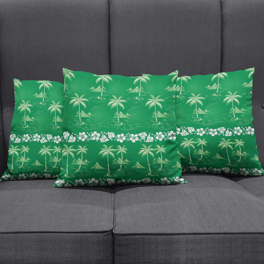 Green Hawaii Palm Tree Hibiscus Pillow Cover Fantasy Summer Vibe LT01 - Polynesian Pride