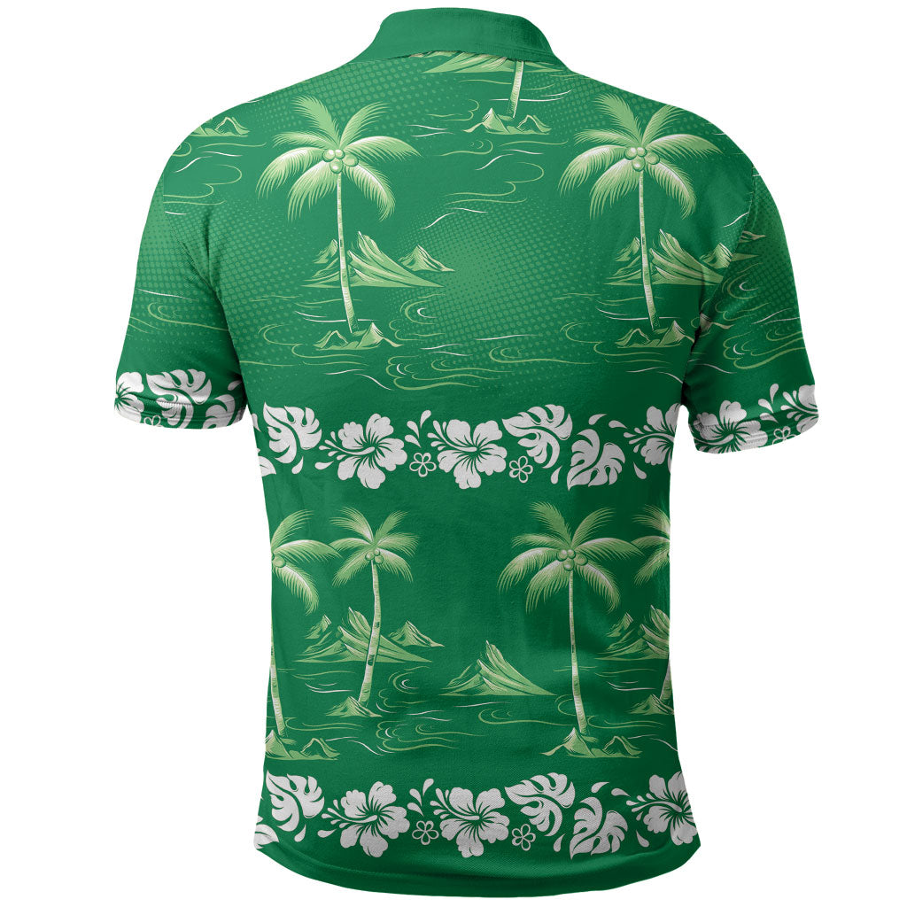 Green Hawaii Palm Tree Hibiscus Polo Shirt Fantasy Summer Vibe LT01 - Polynesian Pride