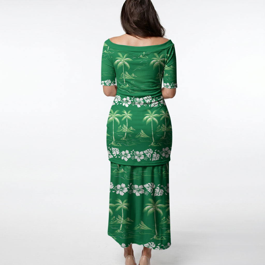Green Hawaii Palm Tree Hibiscus Puletasi Fantasy Summer Vibe LT01 - Polynesian Pride