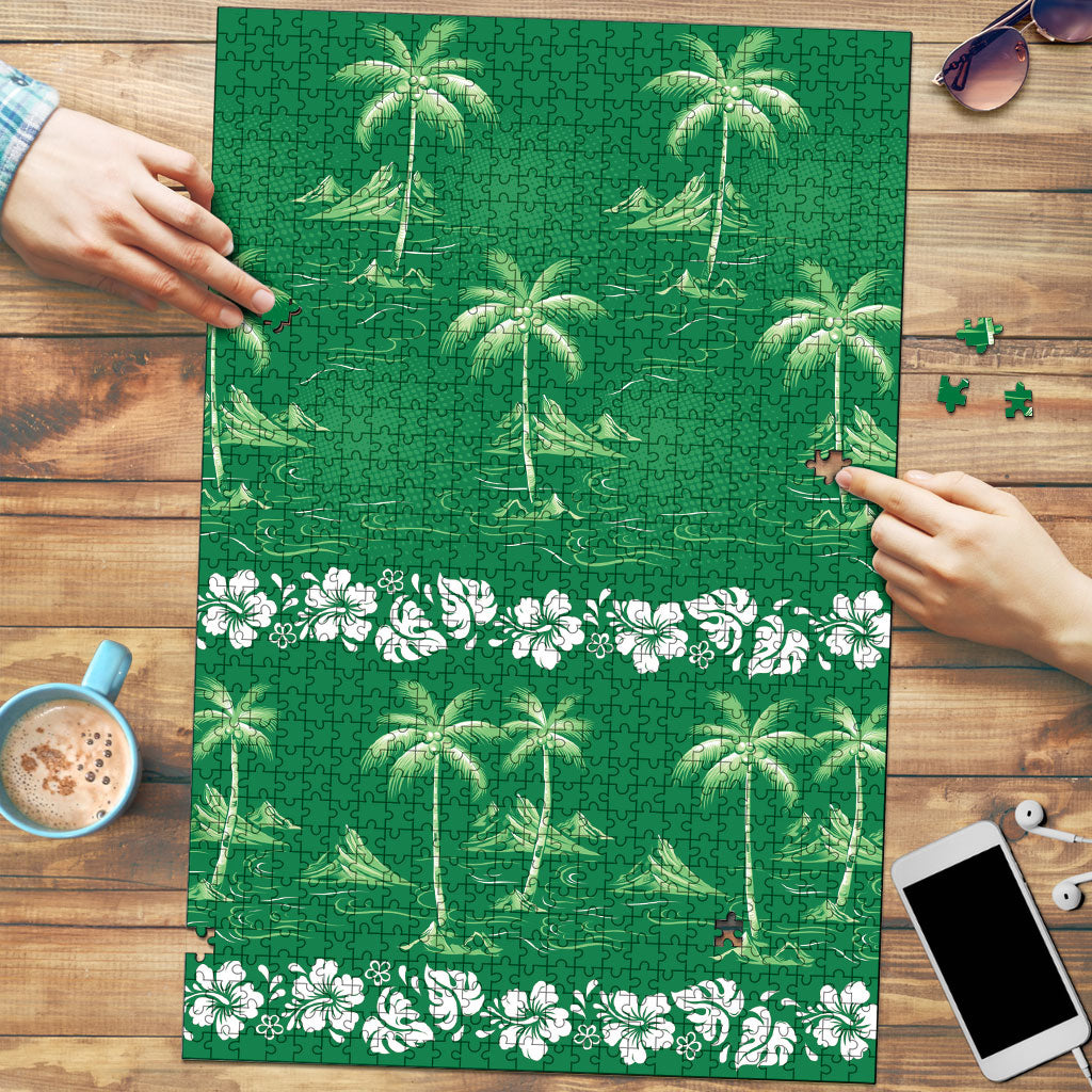 Green Hawaii Palm Tree Hibiscus Puzzle Fantasy Summer Vibe