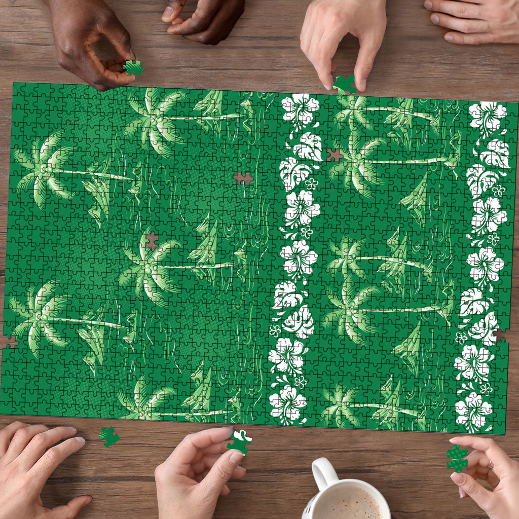 Green Hawaii Palm Tree Hibiscus Puzzle Fantasy Summer Vibe LT01 - Polynesian Pride