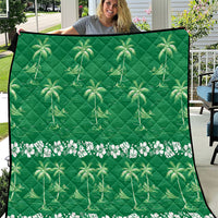 Green Hawaii Palm Tree Hibiscus Quilt Fantasy Summer Vibe LT01 Green - Polynesian Pride