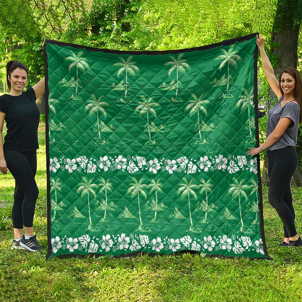 Green Hawaii Palm Tree Hibiscus Quilt Fantasy Summer Vibe LT01 - Polynesian Pride