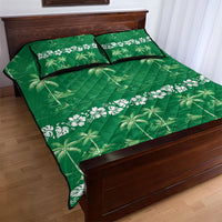 Green Hawaii Palm Tree Hibiscus Quilt Bed Set Fantasy Summer Vibe