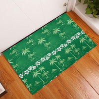 Green Hawaii Palm Tree Hibiscus Rubber Doormat Fantasy Summer Vibe