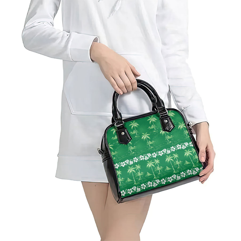 Green Hawaii Palm Tree Hibiscus Shoulder Handbag Fantasy Summer Vibe LT01 - Polynesian Pride