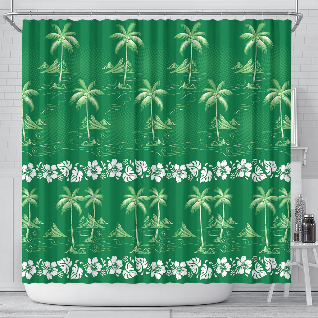 Green Hawaii Palm Tree Hibiscus Shower Curtain Fantasy Summer Vibe LT01 - Polynesian Pride