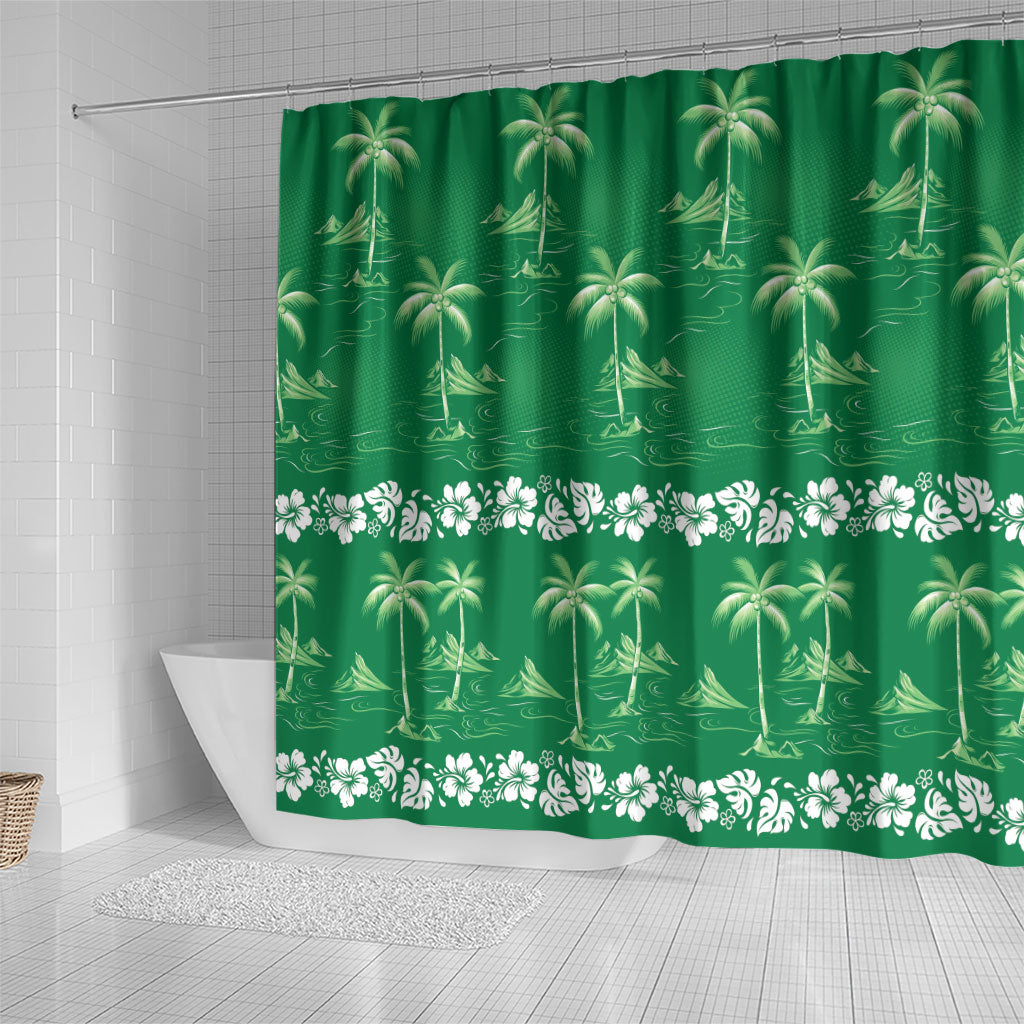 Green Hawaii Palm Tree Hibiscus Shower Curtain Fantasy Summer Vibe LT01 - Polynesian Pride
