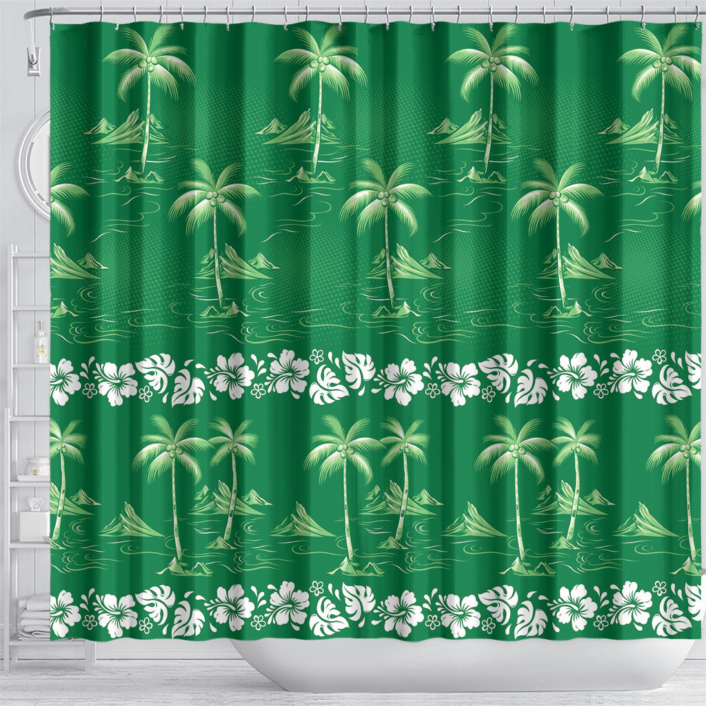 Green Hawaii Palm Tree Hibiscus Shower Curtain Fantasy Summer Vibe LT01 - Polynesian Pride