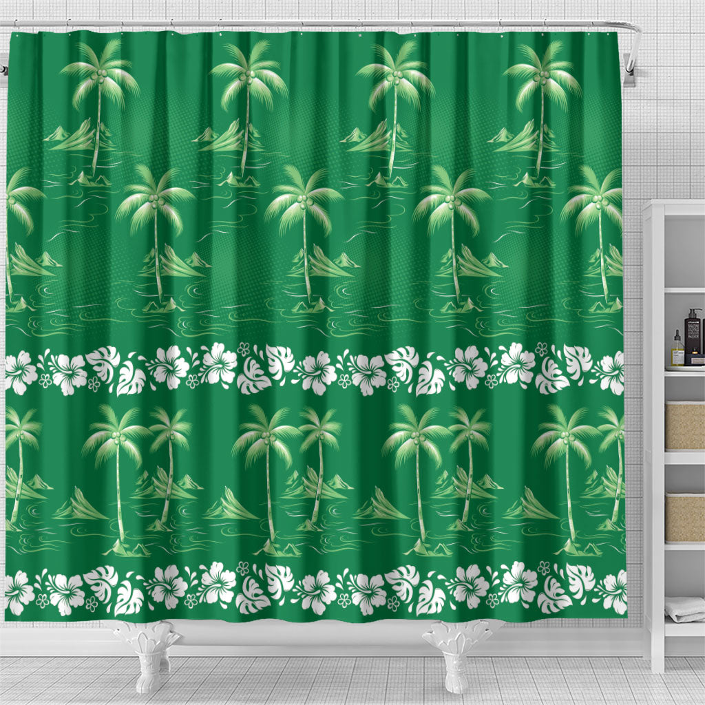 Green Hawaii Palm Tree Hibiscus Shower Curtain Fantasy Summer Vibe LT01 - Polynesian Pride