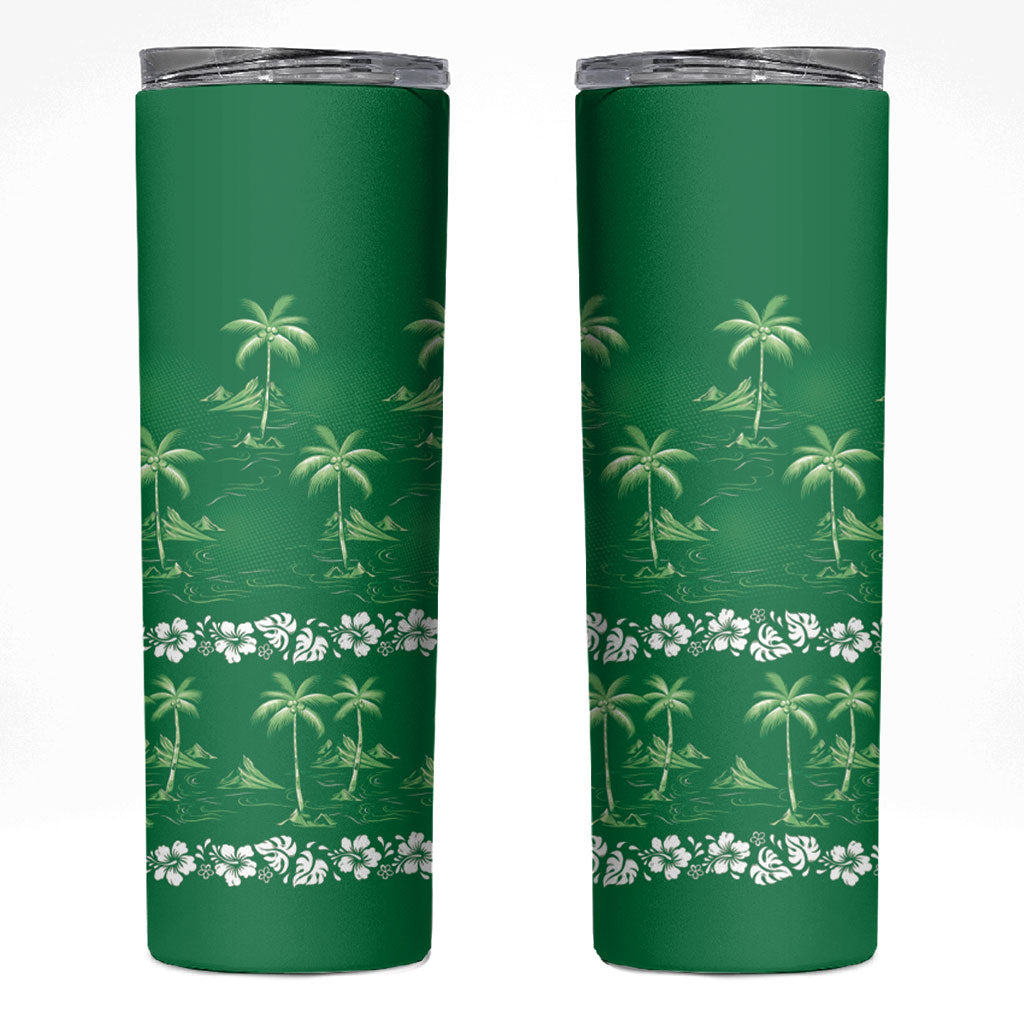 Green Hawaii Palm Tree Hibiscus Skinny Tumbler Fantasy Summer Vibe