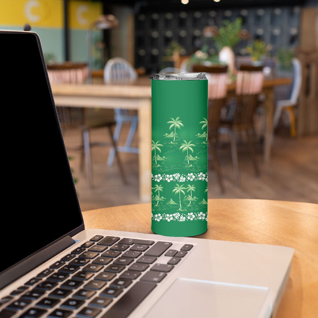 Green Hawaii Palm Tree Hibiscus Skinny Tumbler Fantasy Summer Vibe