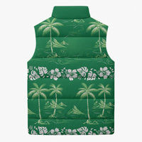 Green Hawaii Palm Tree Hibiscus Sleeveless Puffer Jacket Fantasy Summer Vibe LT01 - Polynesian Pride