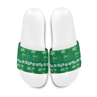 Green Hawaii Palm Tree Hibiscus Slide Sandals Fantasy Summer Vibe LT01 Green - Polynesian Pride