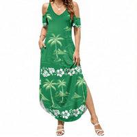 Green Hawaii Palm Tree Hibiscus Summer Maxi Dress Fantasy Summer Vibe LT01 Women Green - Polynesian Pride