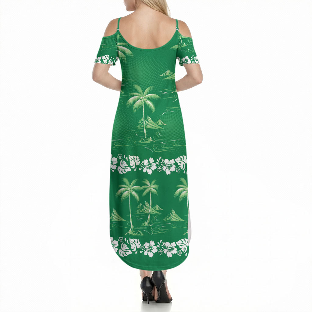 Green Hawaii Palm Tree Hibiscus Summer Maxi Dress Fantasy Summer Vibe LT01 - Polynesian Pride