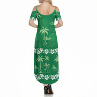Green Hawaii Palm Tree Hibiscus Summer Maxi Dress Fantasy Summer Vibe LT01 - Polynesian Pride