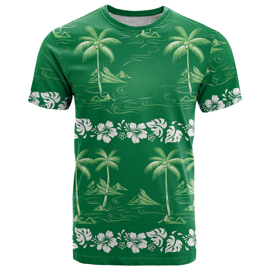 Green Hawaii Palm Tree Hibiscus T Shirt Fantasy Summer Vibe