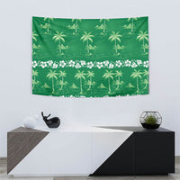 Green Hawaii Palm Tree Hibiscus Tapestry Fantasy Summer Vibe