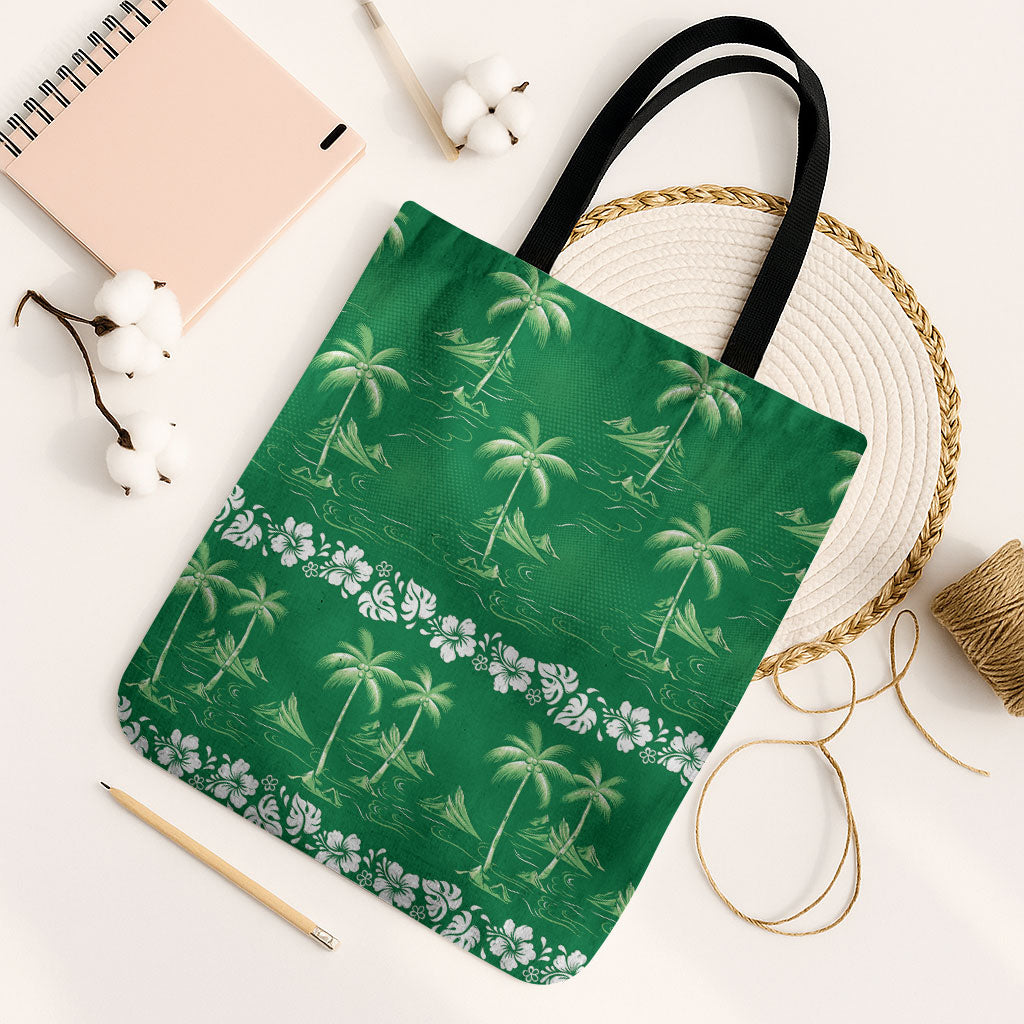 Green Hawaii Palm Tree Hibiscus Tote Bag Fantasy Summer Vibe LT01 Black Strap One Size Green - Polynesian Pride